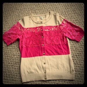 NY & Co Button Sweater, Tan & Pink, XS